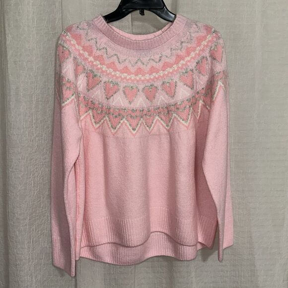 CeCe Mommy & Me Crewneck Fair Isle Pink Hearts High Low Sweater Matching - Picture 2 of 14